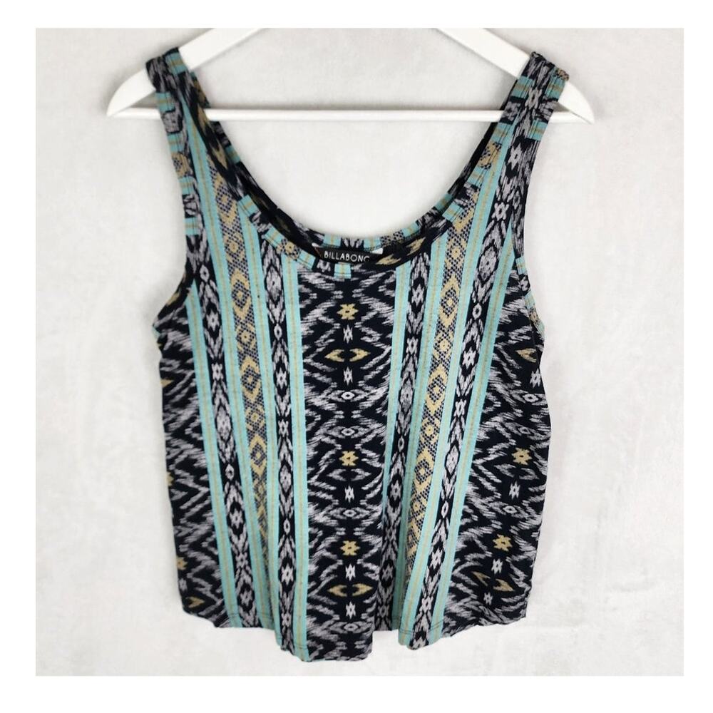 Billabong Tank Top Women S Case Closed Southwestern Print Modal Green Black